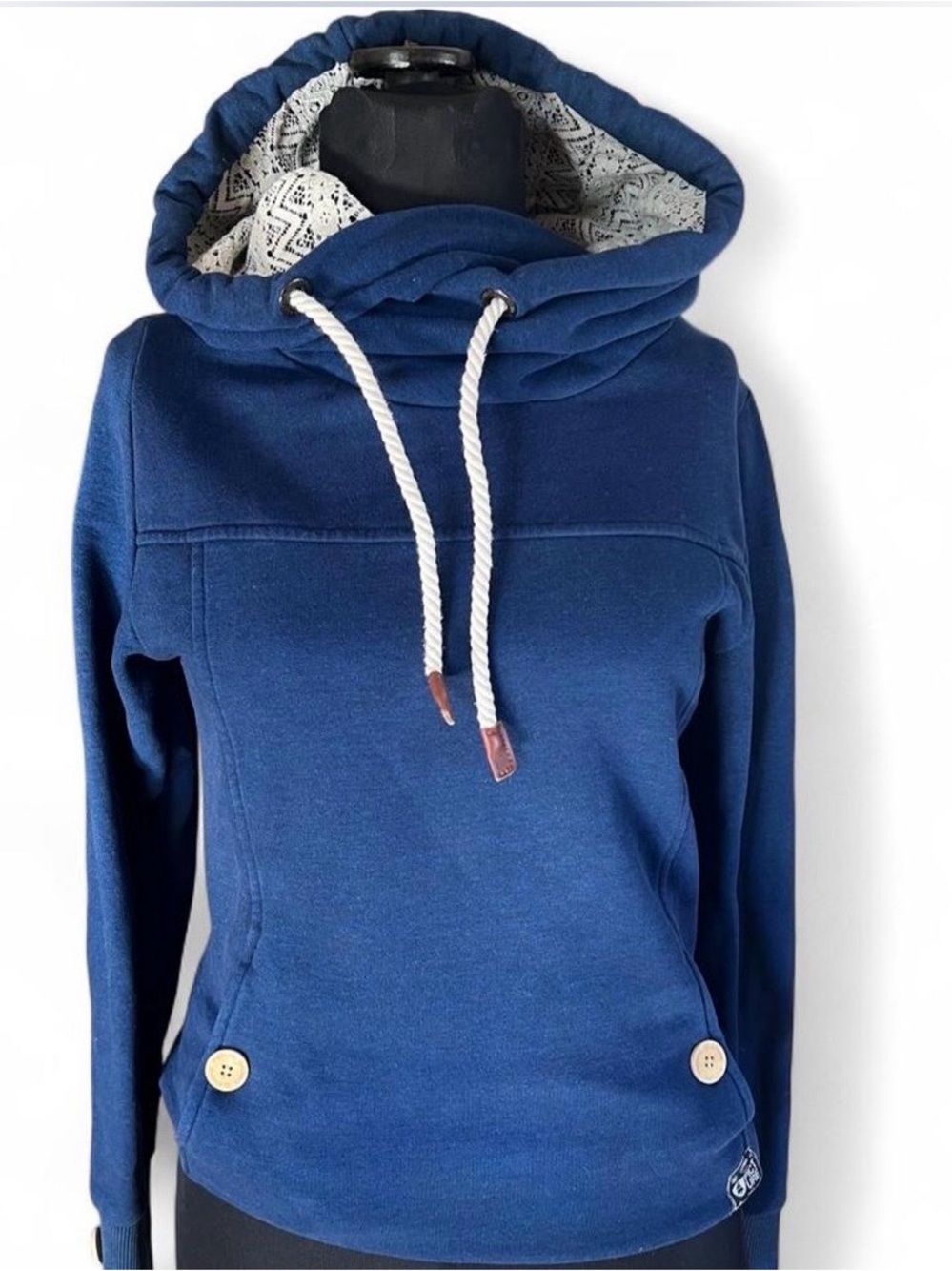 Organic double cotton fleece Navy Blue Hooded Sweatshirt